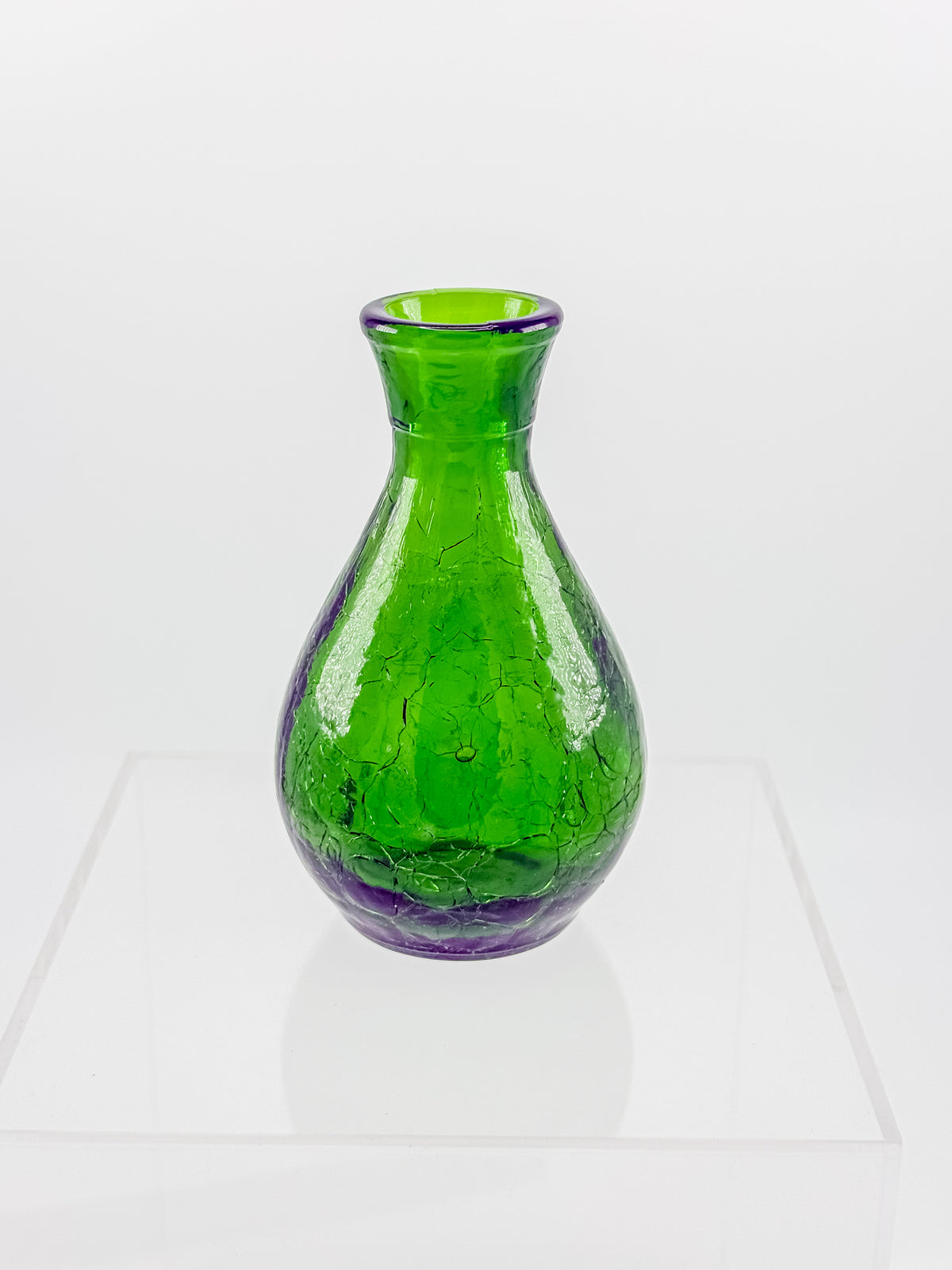 Vintage Green Crackle Glass Bud Vase