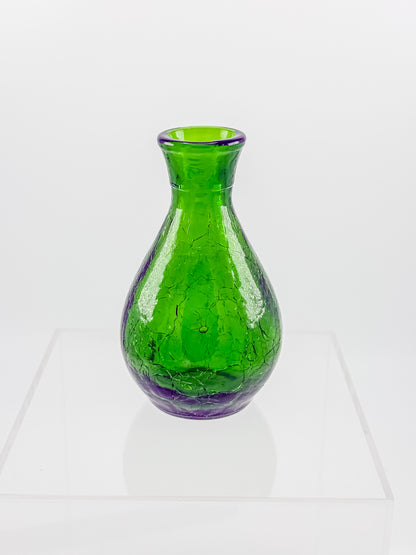 Vintage Green Crackle Glass Bud Vase