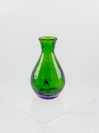 Vintage Green Crackle Glass Bud Vase