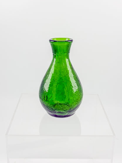 Vintage Green Crackle Glass Bud Vase
