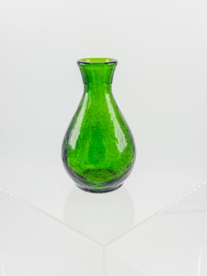 Vintage Green Crackle Glass Bud Vase