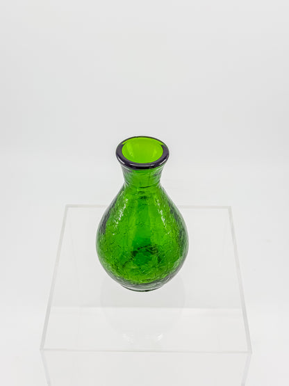 Vintage Green Crackle Glass Bud Vase