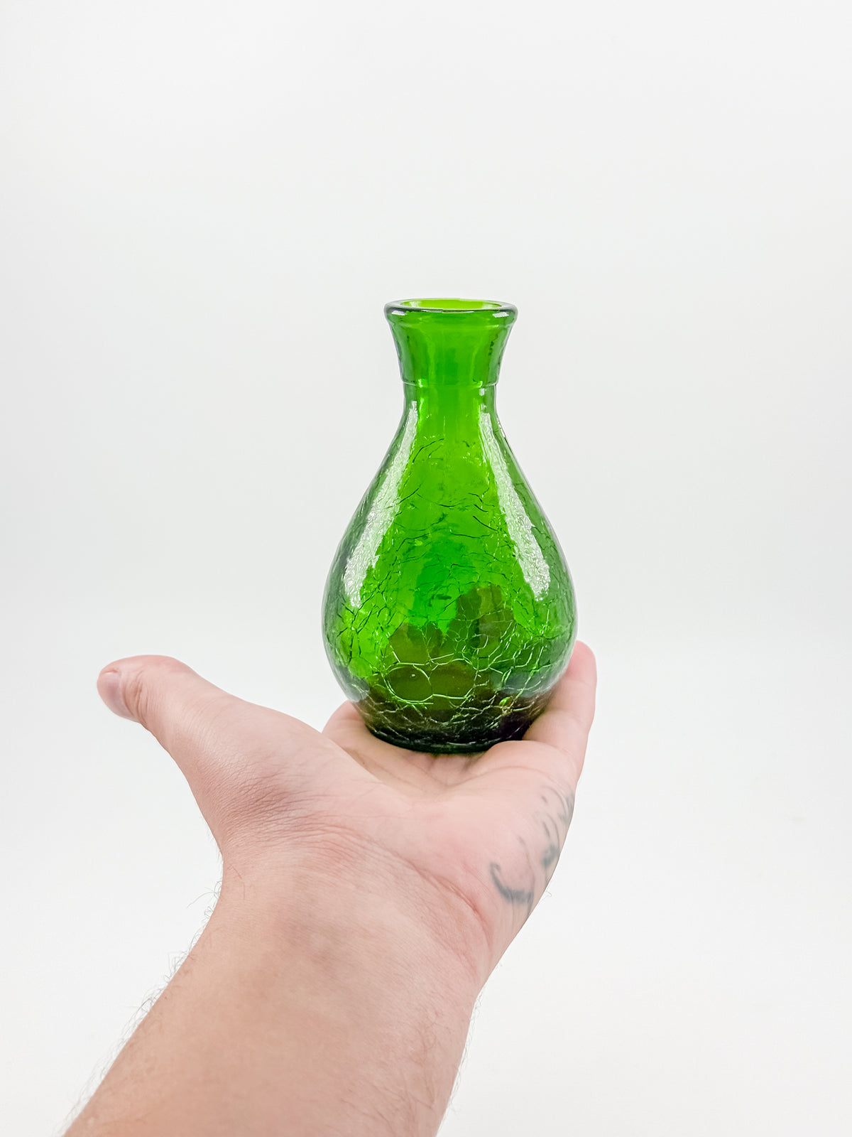 Vintage Green Crackle Glass Bud Vase