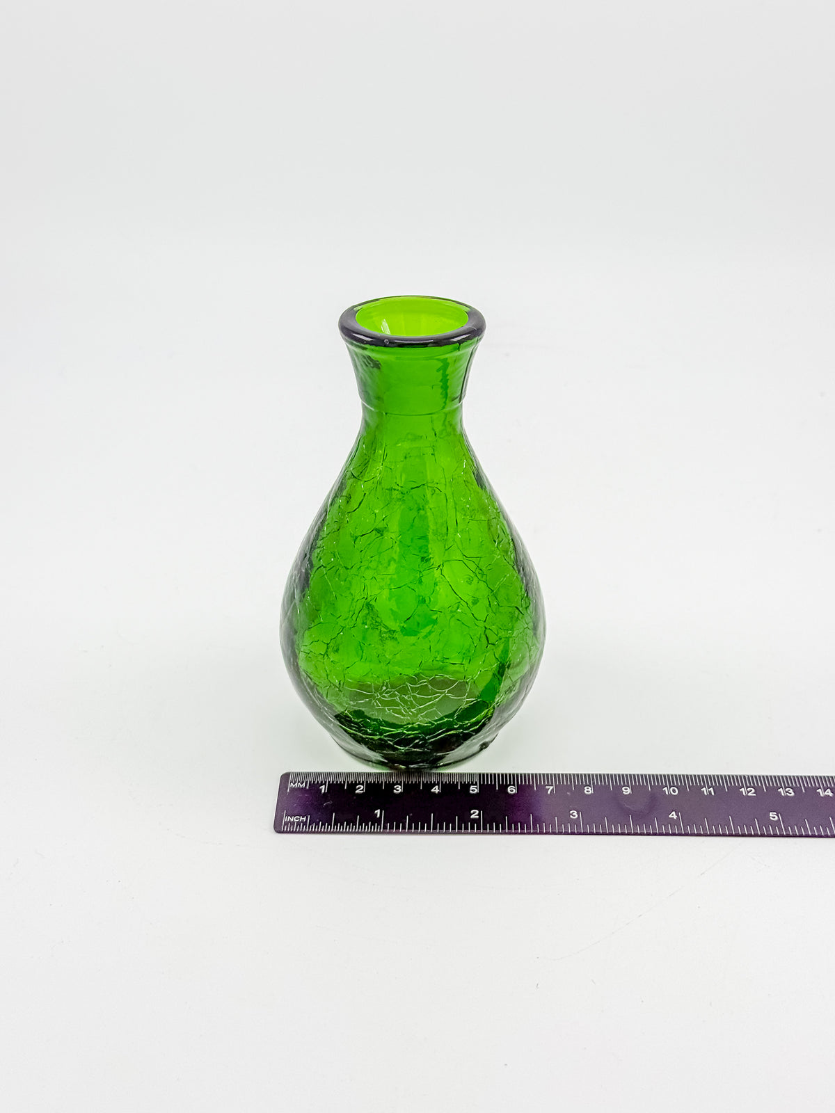 Vintage Green Crackle Glass Bud Vase