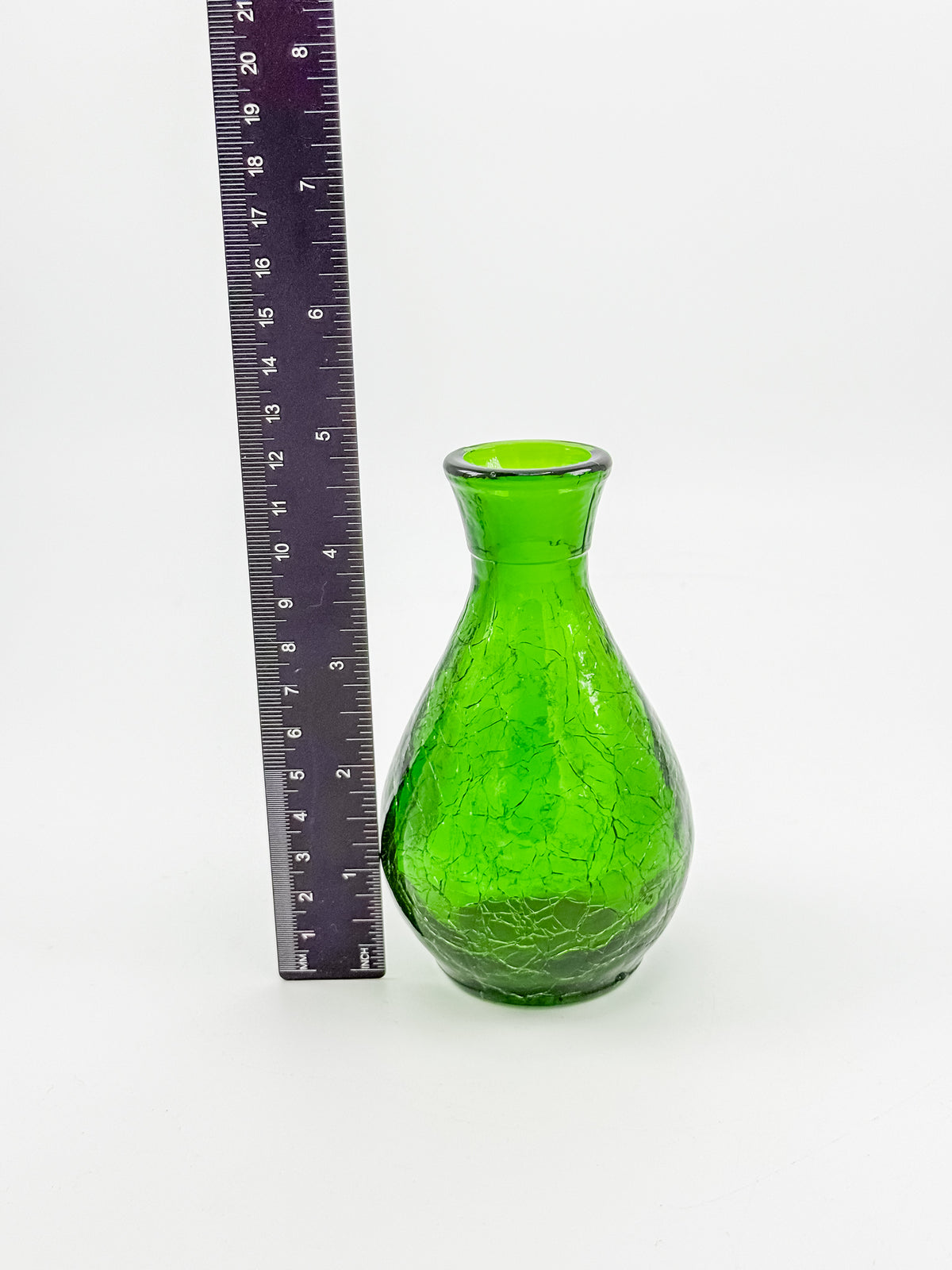 Vintage Green Crackle Glass Bud Vase