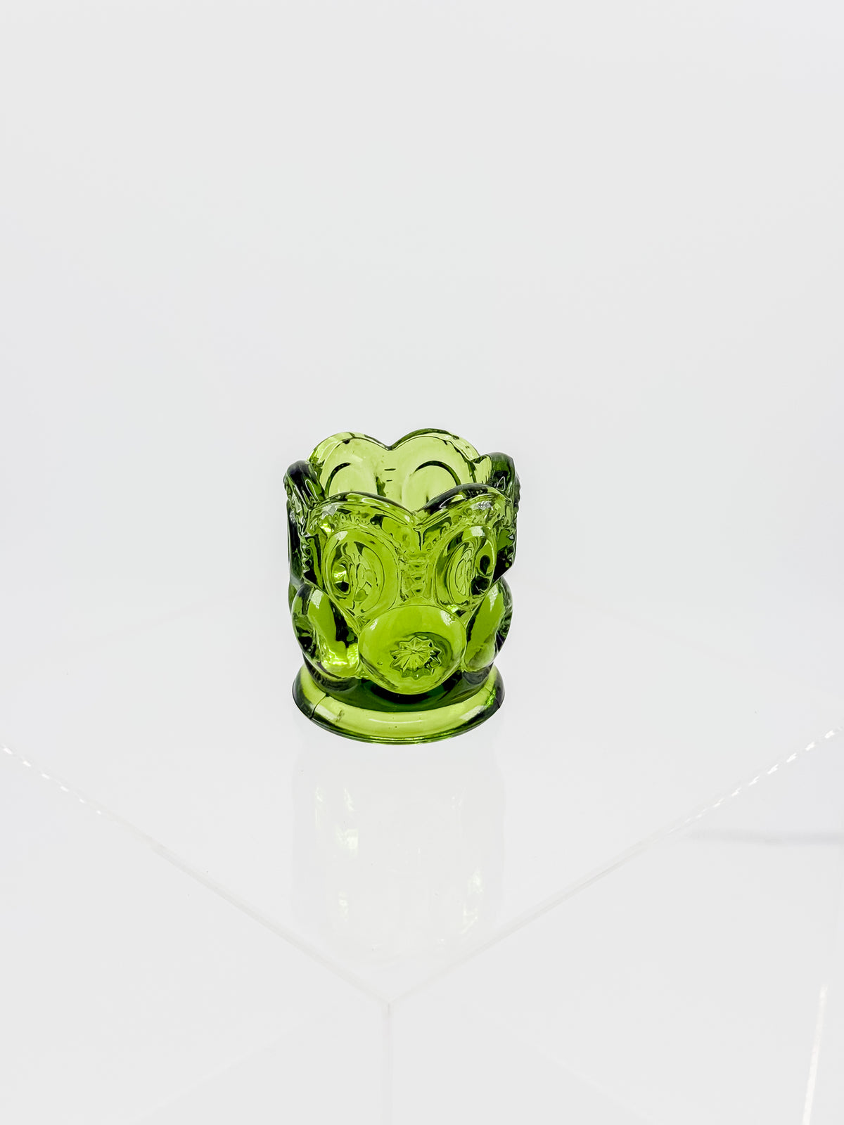 Vintage Green L.E. Smith Moon and Stars Green Glass Toothpick Holder
