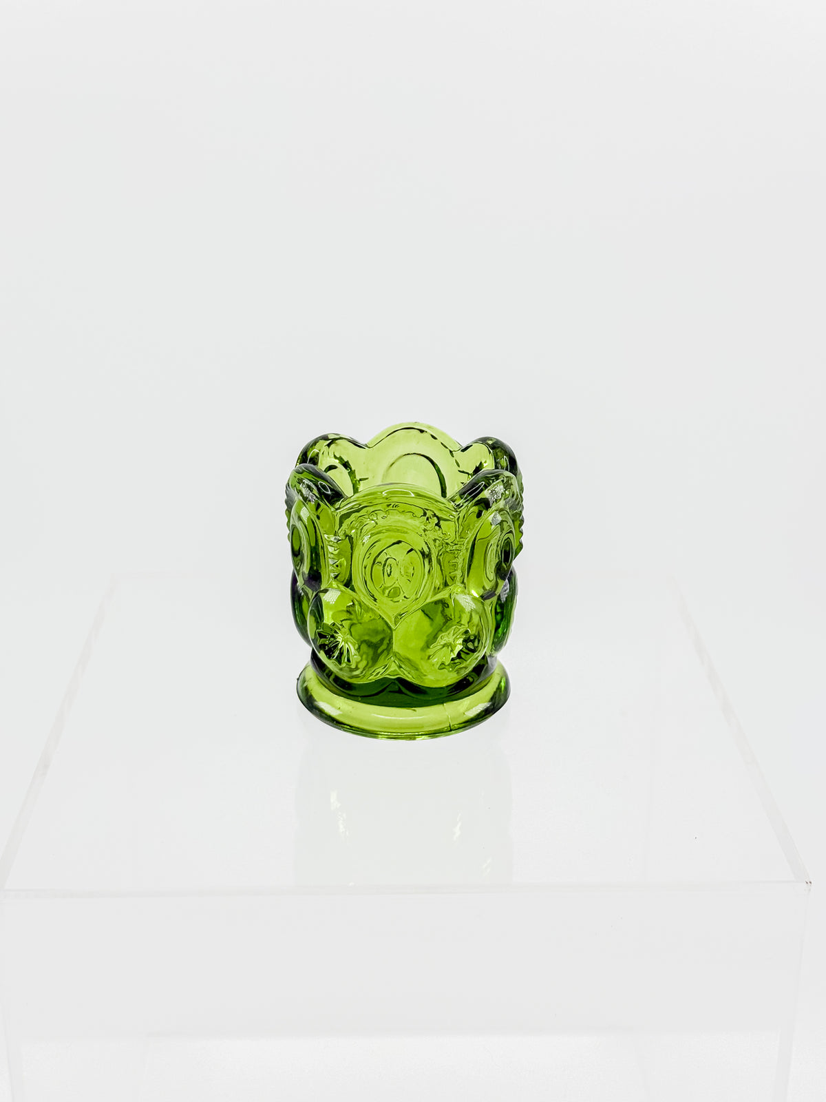 Vintage Green L.E. Smith Moon and Stars Green Glass Toothpick Holder