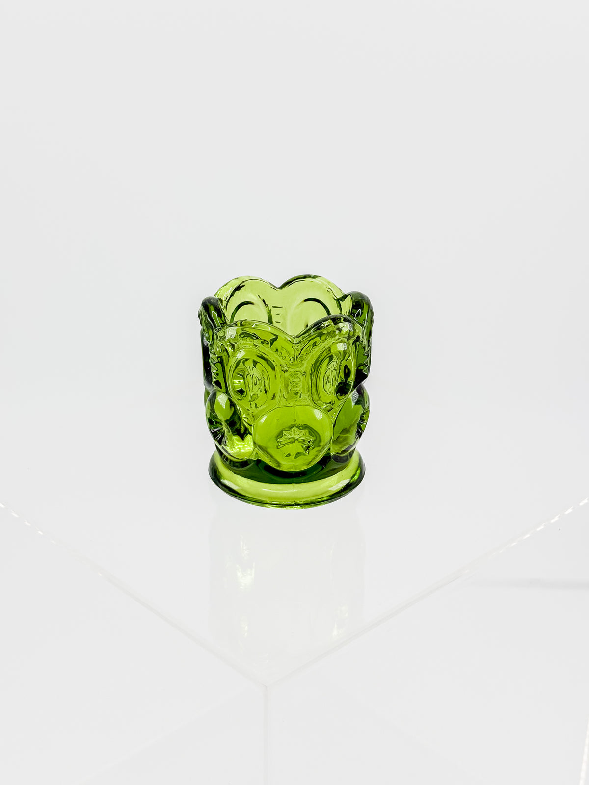 Vintage Green L.E. Smith Moon and Stars Green Glass Toothpick Holder