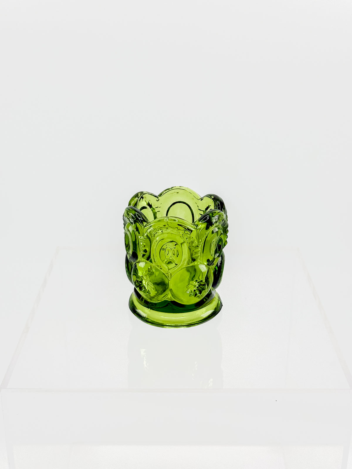 Vintage Green L.E. Smith Moon and Stars Green Glass Toothpick Holder