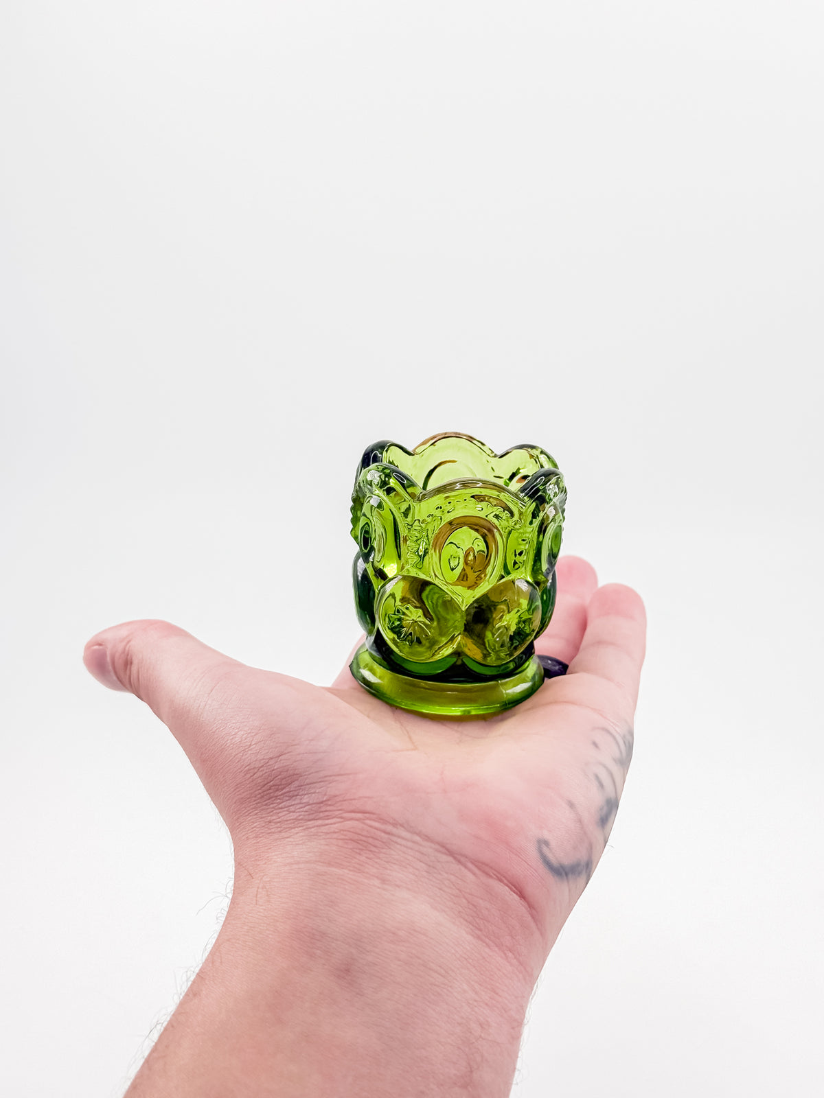 Vintage Green L.E. Smith Moon and Stars Green Glass Toothpick Holder