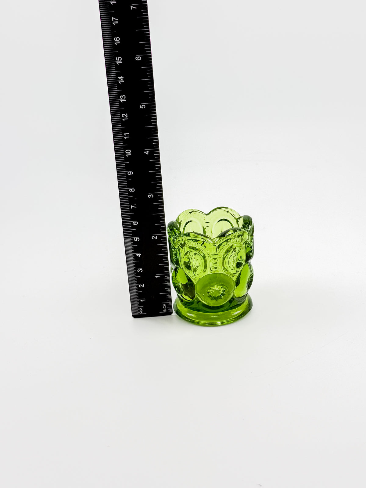 Vintage Green L.E. Smith Moon and Stars Green Glass Toothpick Holder