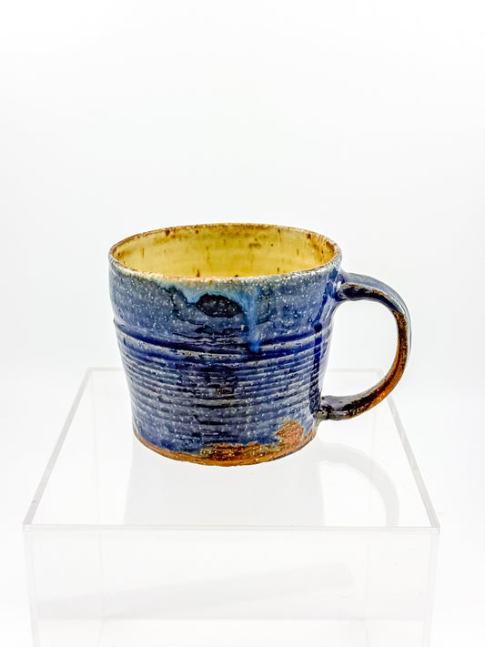 Handmade Blue Studio Pottery Mug with Mustard Yellow Interior