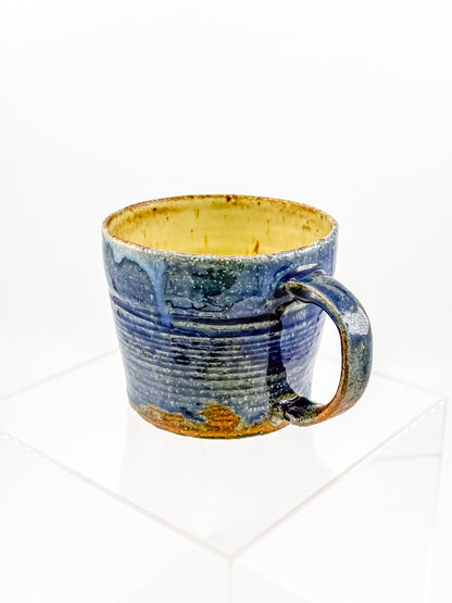 Handmade Blue Studio Pottery Mug with Mustard Yellow Interior