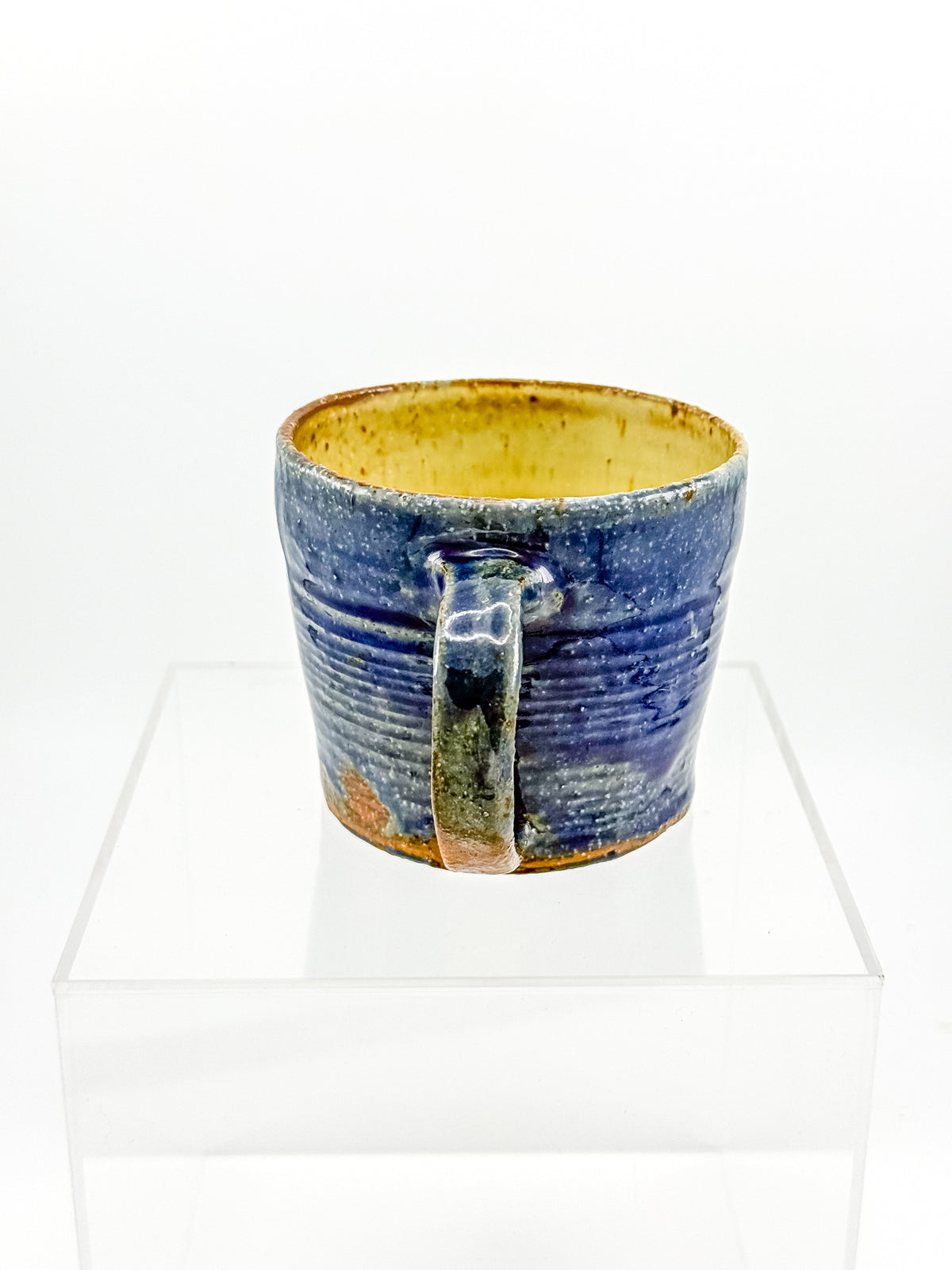 Handmade Blue Studio Pottery Mug with Mustard Yellow Interior