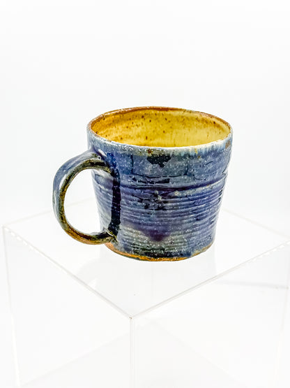 Handmade Blue Studio Pottery Mug with Mustard Yellow Interior