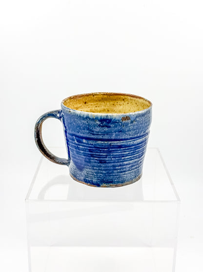 Handmade Blue Studio Pottery Mug with Mustard Yellow Interior