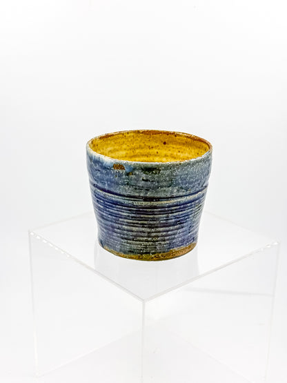 Handmade Blue Studio Pottery Mug with Mustard Yellow Interior
