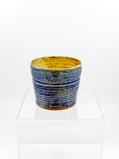 Handmade Blue Studio Pottery Mug with Mustard Yellow Interior