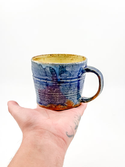 Handmade Blue Studio Pottery Mug with Mustard Yellow Interior