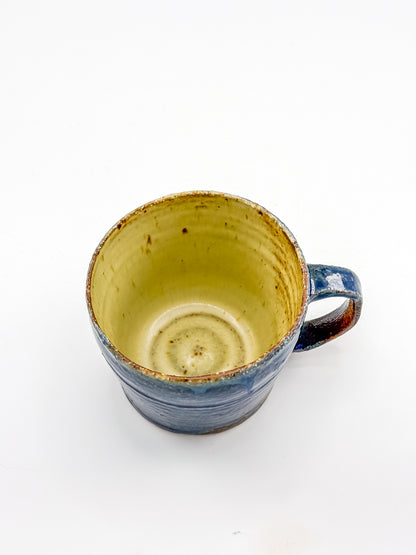 Handmade Blue Studio Pottery Mug with Mustard Yellow Interior