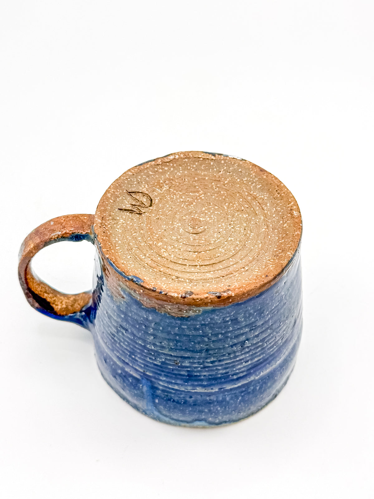 Handmade Blue Studio Pottery Mug with Mustard Yellow Interior