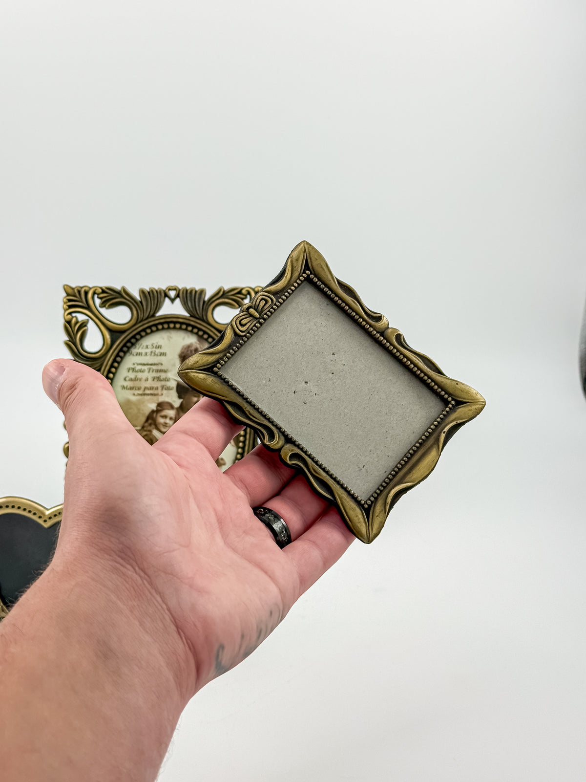 Vintage-Style Ornate Brass-Tone Picture Frames, Set of Three with Oval, Rectangle and Heart Openings