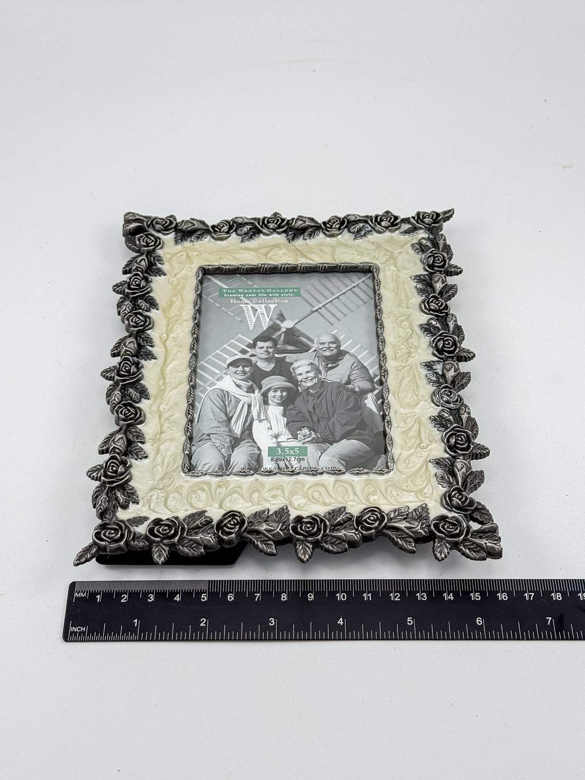 Ornate Pewter and Enamel Picture Frame with Two Silver-Tone Frames, Set of Three