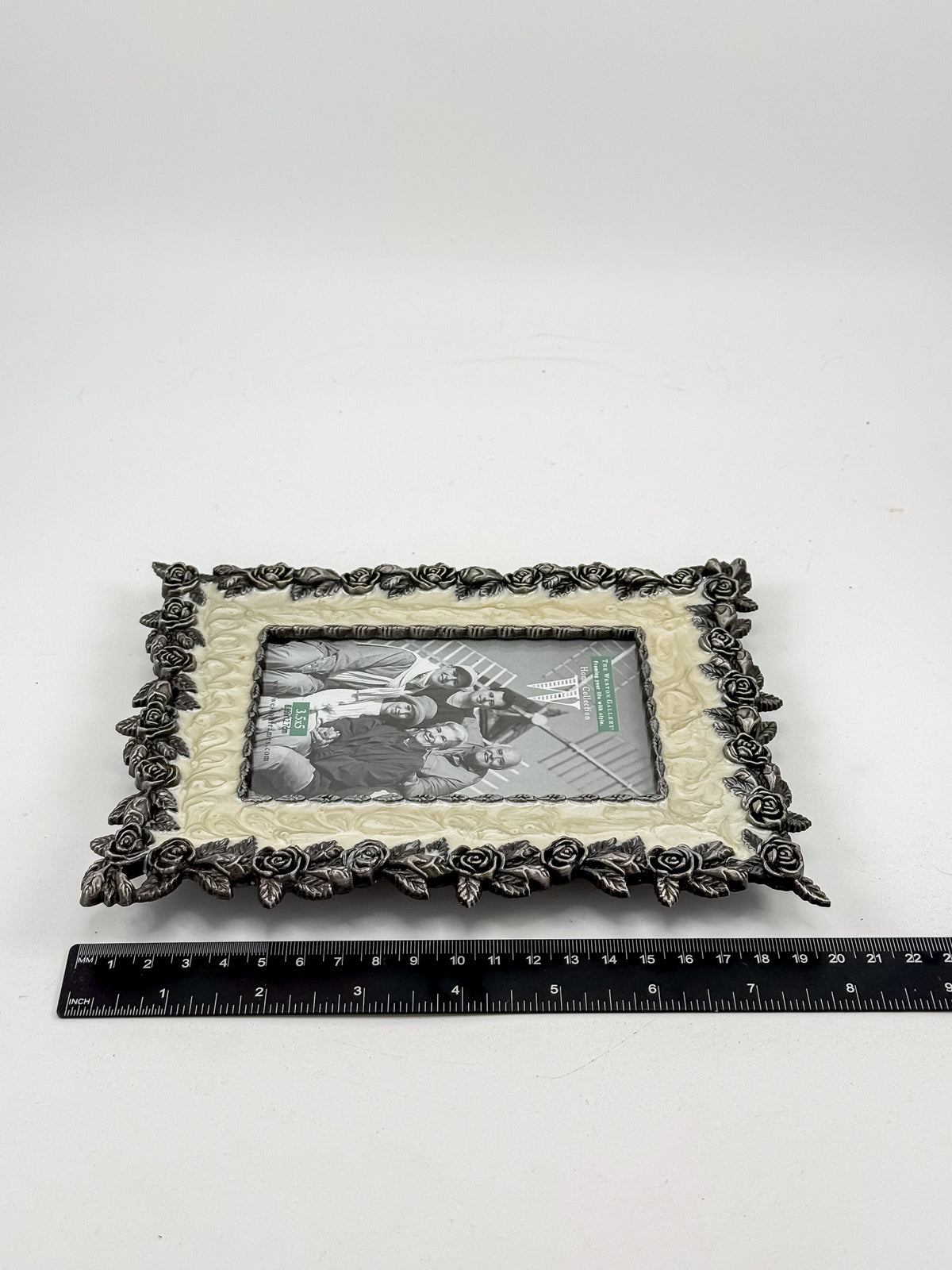 Ornate Pewter and Enamel Picture Frame with Two Silver-Tone Frames, Set of Three