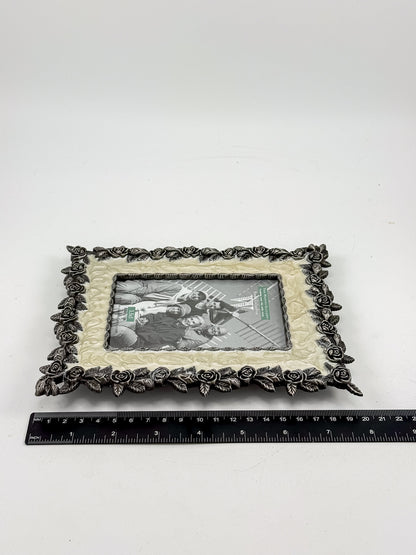 Ornate Pewter and Enamel Picture Frame with Two Silver-Tone Frames, Set of Three