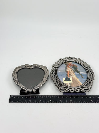 Ornate Pewter and Enamel Picture Frame with Two Silver-Tone Frames, Set of Three