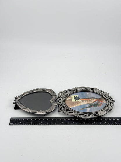 Ornate Pewter and Enamel Picture Frame with Two Silver-Tone Frames, Set of Three