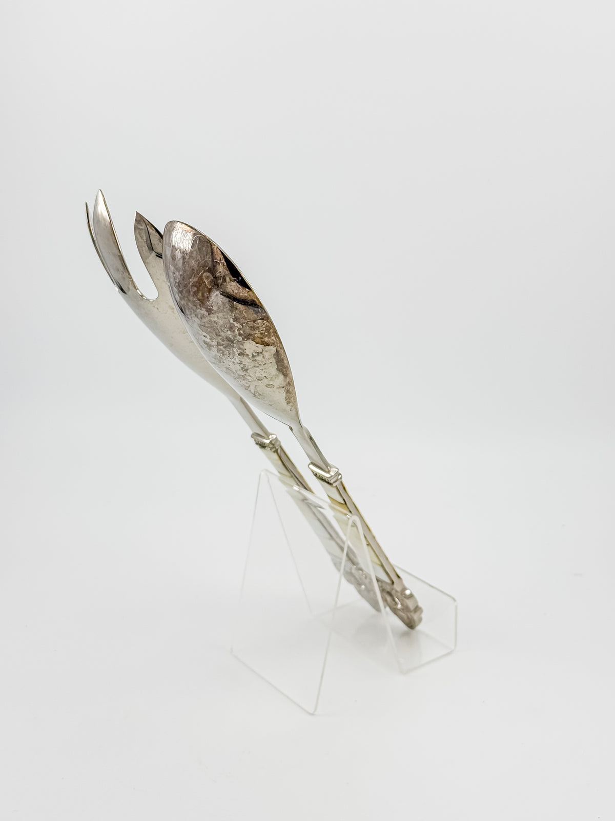 Vintage-Style Salad Serving Spoon and Fork - Possible Silver Plate - Mother-of-Pearl Handles