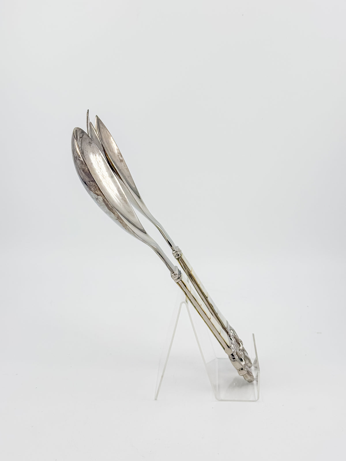 Vintage-Style Salad Serving Spoon and Fork - Possible Silver Plate - Mother-of-Pearl Handles
