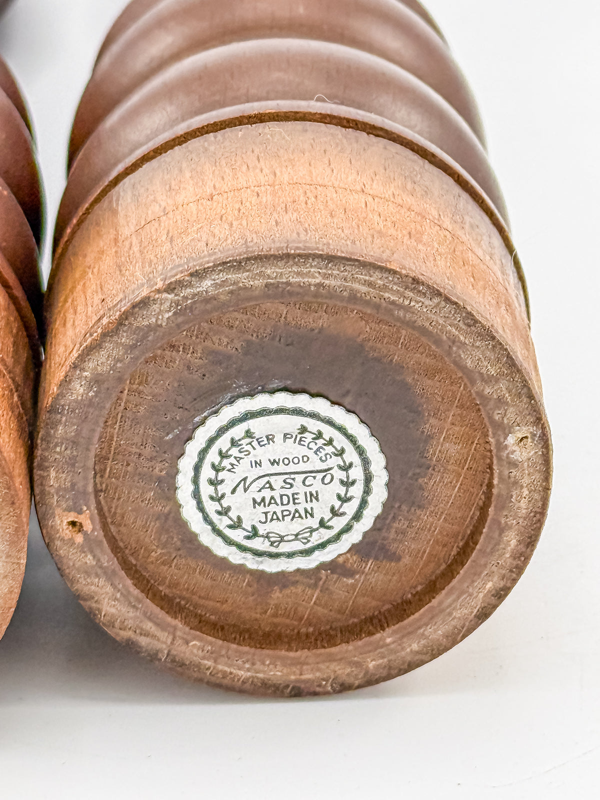 Vintage Nasco Master Pieces in Wood Turned Pepper Mill and Salt Shaker Set, Made in Japan