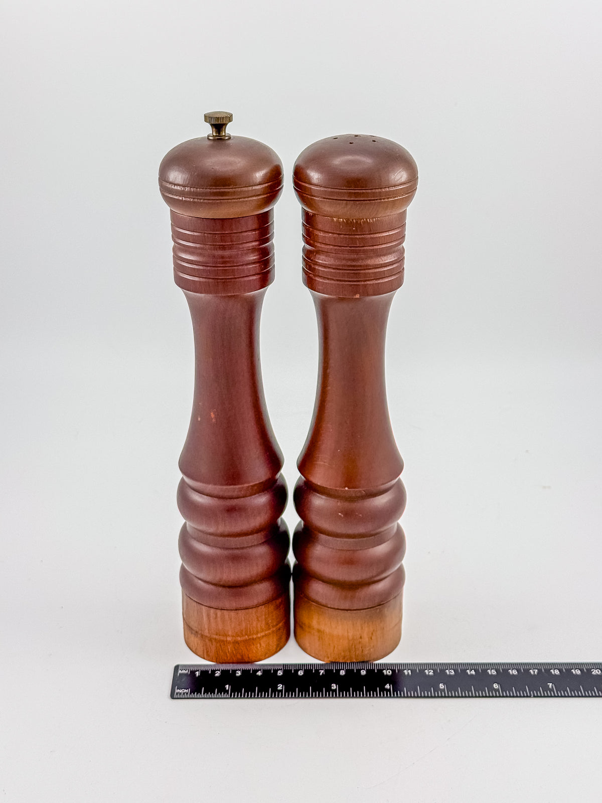 Vintage Nasco Master Pieces in Wood Turned Pepper Mill and Salt Shaker Set, Made in Japan