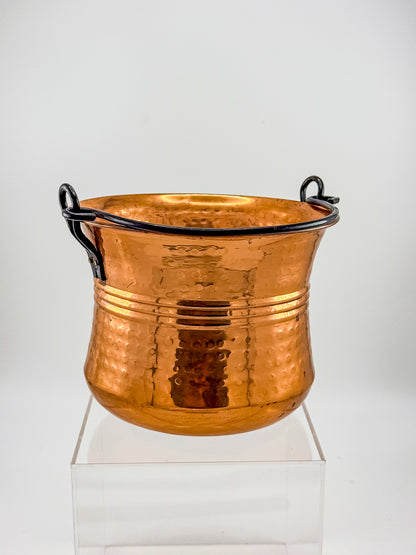 Vintage Hammered Copper Cauldron Pot with Metal Bail Handle