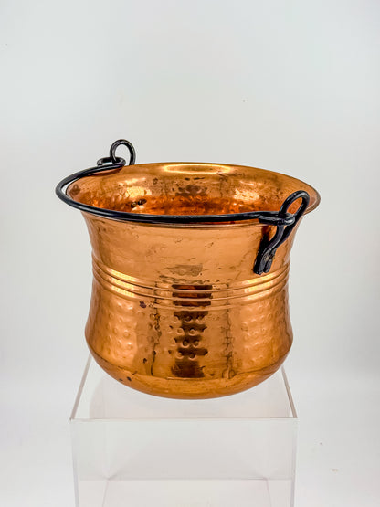Vintage Hammered Copper Cauldron Pot with Metal Bail Handle