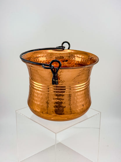 Vintage Hammered Copper Cauldron Pot with Metal Bail Handle