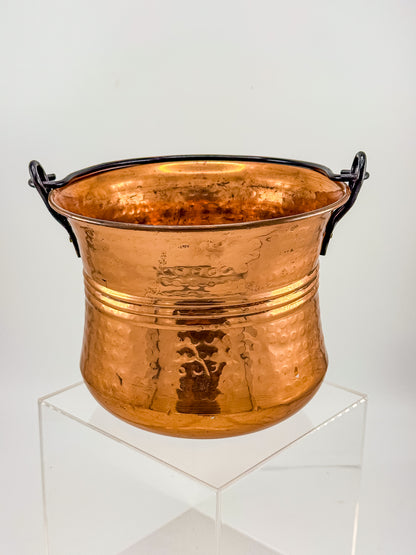 Vintage Hammered Copper Cauldron Pot with Metal Bail Handle