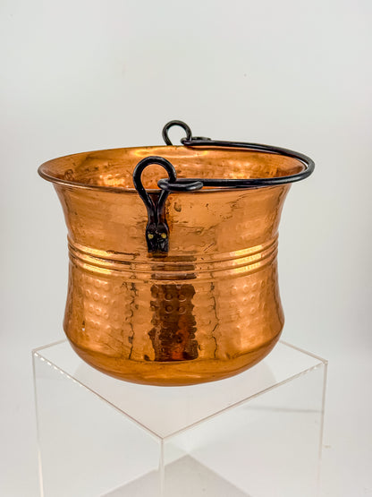 Vintage Hammered Copper Cauldron Pot with Metal Bail Handle