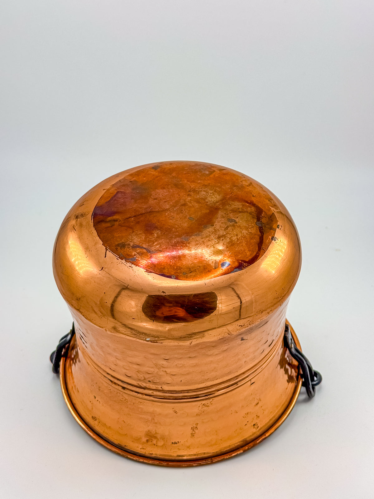 Vintage Hammered Copper Cauldron Pot with Metal Bail Handle