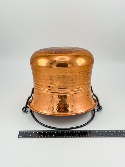 Vintage Hammered Copper Cauldron Pot with Metal Bail Handle