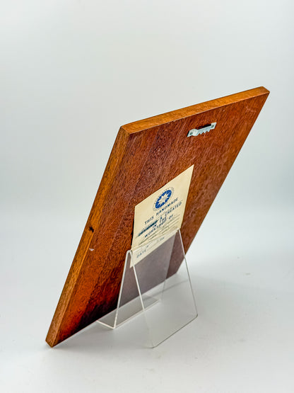 Vintage 1980 Signed Wood Marquetry Inlay Picture of Praying Hands with Certificate