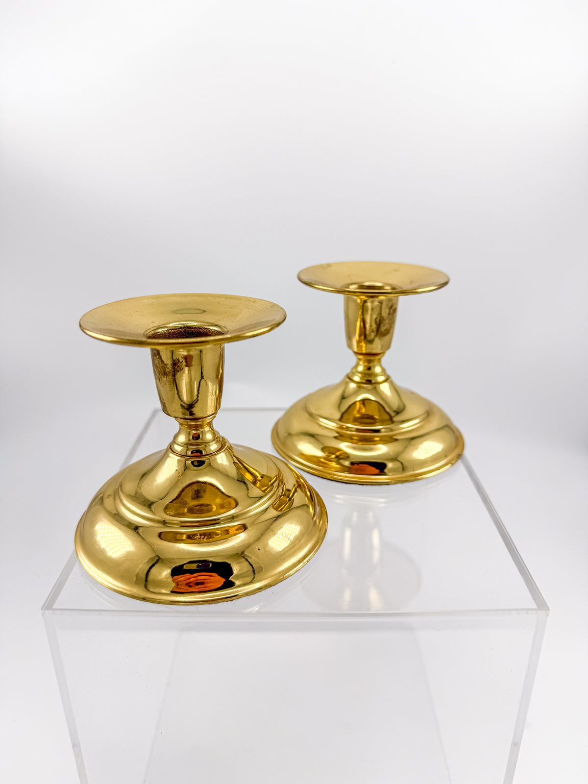 Vintage Brass Taper Candle Holders with Round Bases, Sold as a Pair