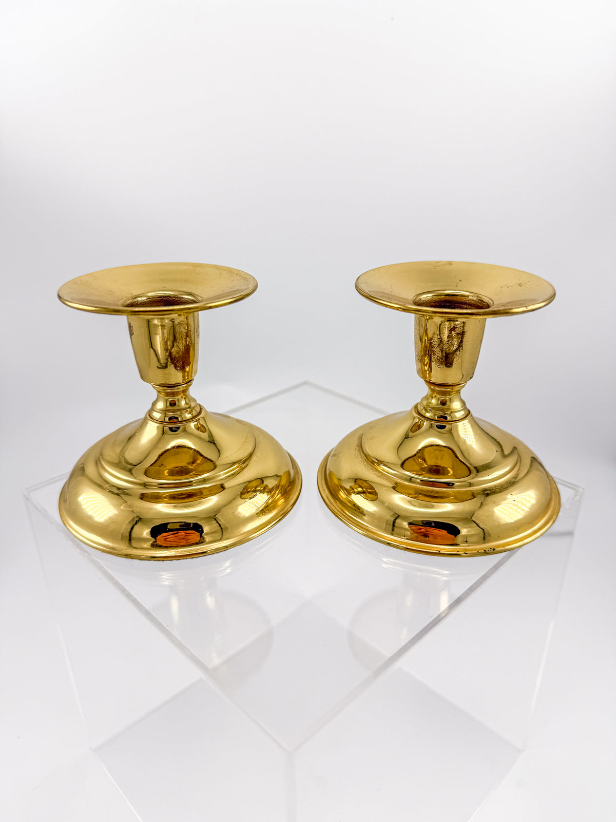 Vintage Brass Taper Candle Holders with Round Bases, Sold as a Pair