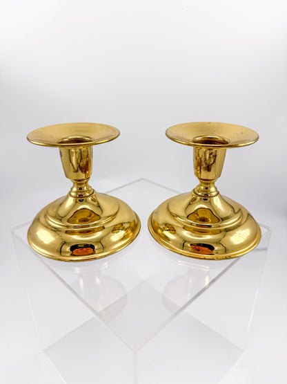 Vintage Brass Taper Candle Holders with Round Bases, Sold as a Pair
