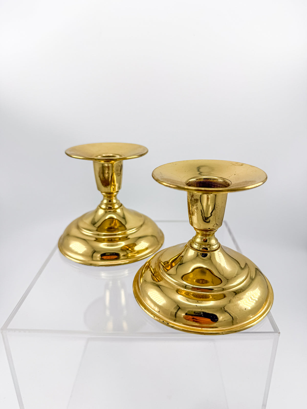 Vintage Brass Taper Candle Holders with Round Bases, Sold as a Pair