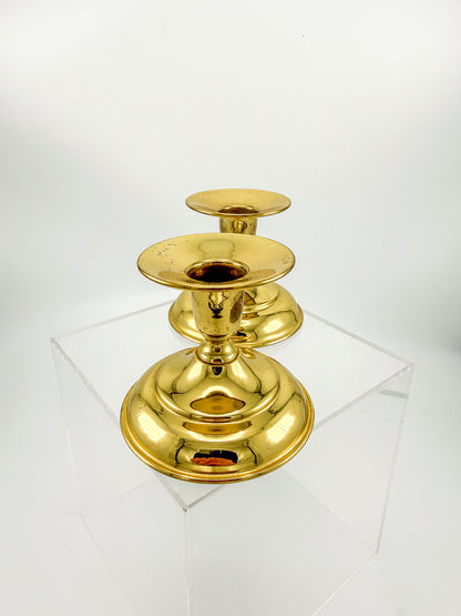 Vintage Brass Taper Candle Holders with Round Bases, Sold as a Pair