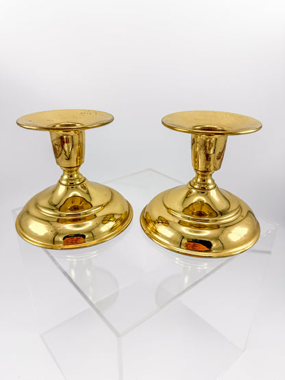 Vintage Brass Taper Candle Holders with Round Bases, Sold as a Pair
