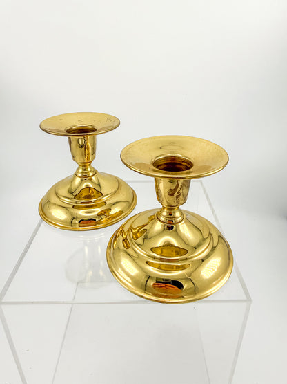 Vintage Brass Taper Candle Holders with Round Bases, Sold as a Pair